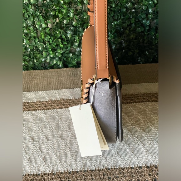 Authentic Tory Burch Britten Mixed Material Shoulder Bag Acorn Suede & Leather. - Picture 3 of 10